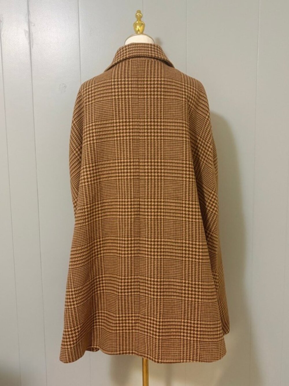 Lauren Ralph Lauren Wool Blend Cape Coat M/L Camel Cognac Check Heritage Autumn - Picture 12 of 16